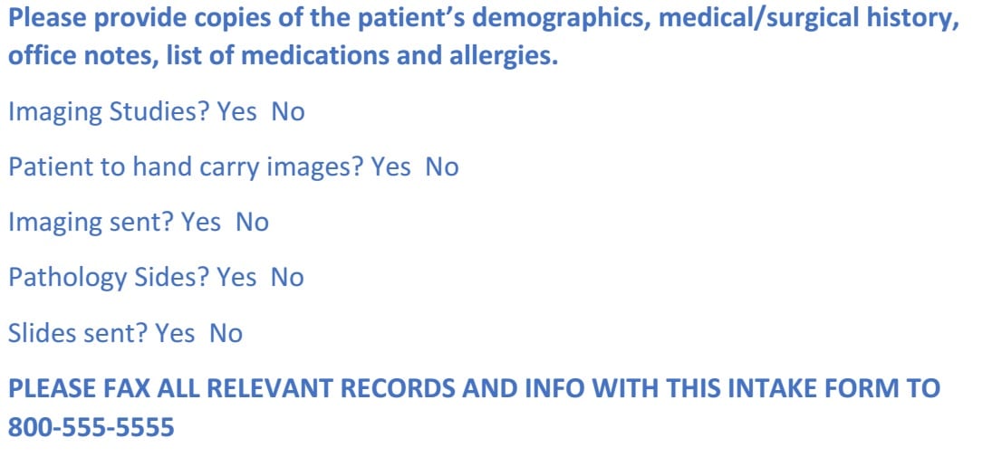 Please Provide Copies of Patient's Demographics